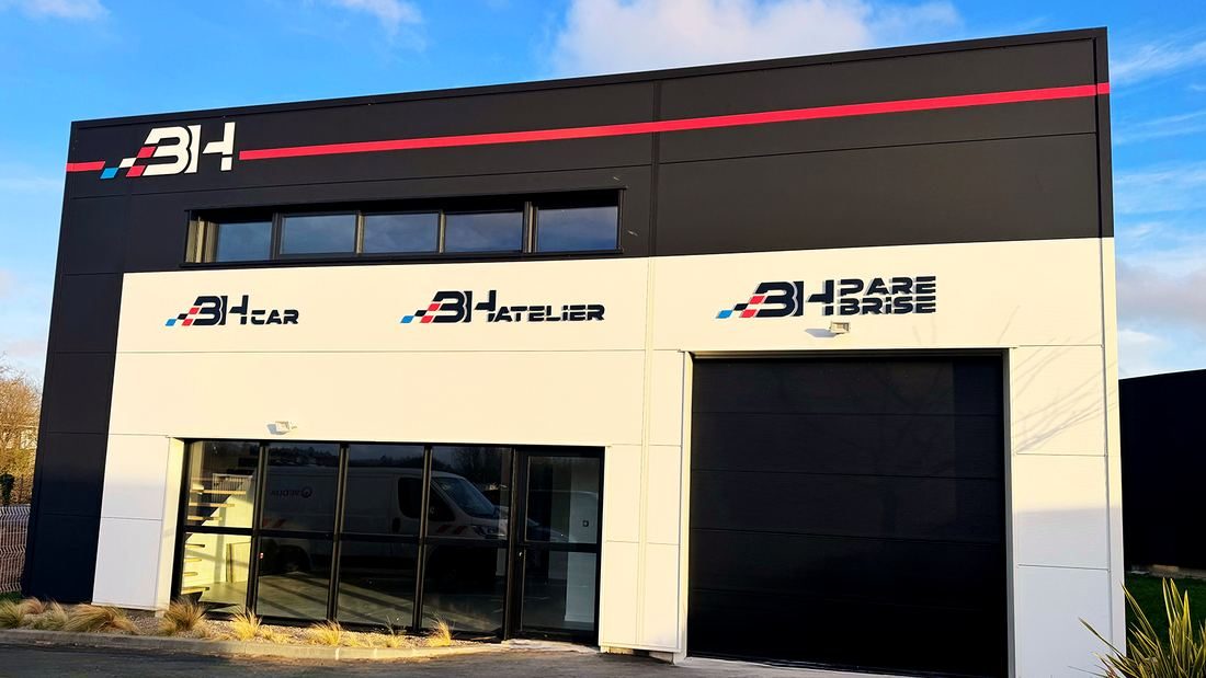 Façade d'une agence BH réunissant BH Car, BH Atelier et BH Pare-Brise